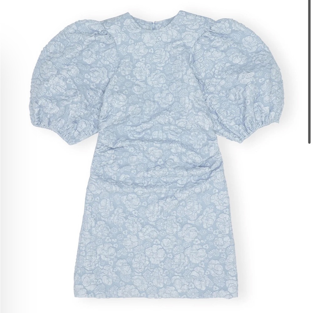 Ganni Light Blue Floral Puff-Sleeve Dress NWT
